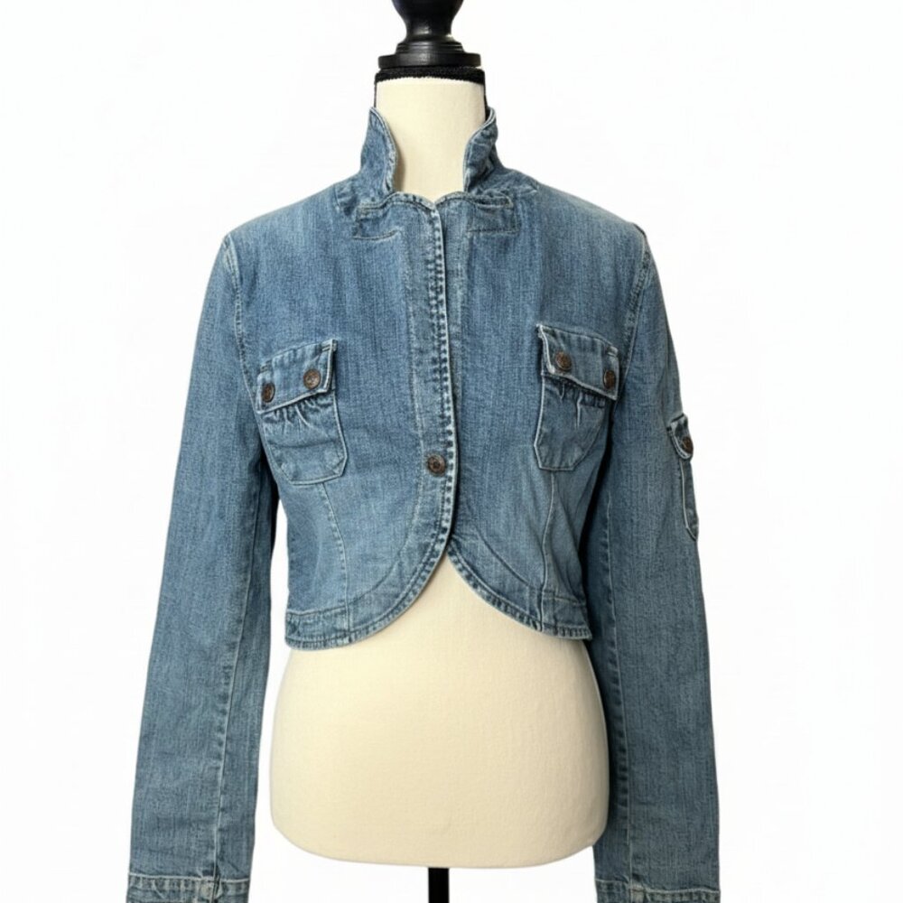 Guess Denim Cropped Jean Jacket in Light Blue